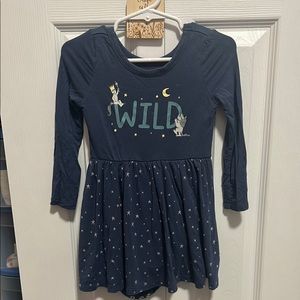 Navy Blue Long Sleeve Dress with Star Print